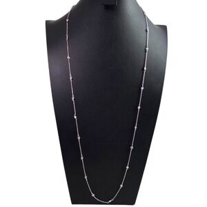Sterling Silver 925 Bezel Set Cubic Zirconia Station Necklace 36 Inch Long Chic